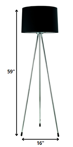 HomeRoots Minimalist Floor Lamp With Black Shade and Silver Metal Finish