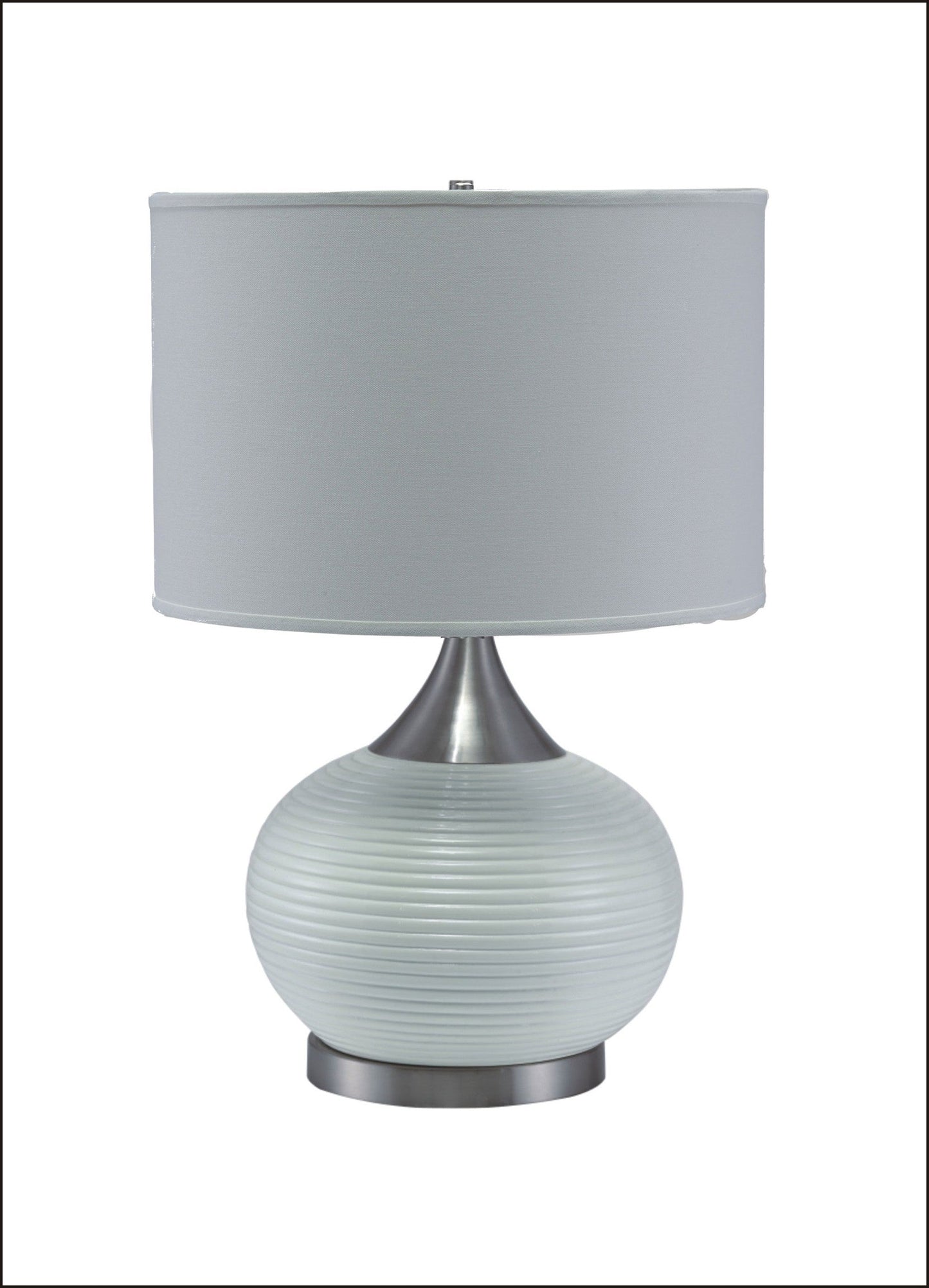HomeRoots Minimalist Silver Table Lamp With White Drum Shade