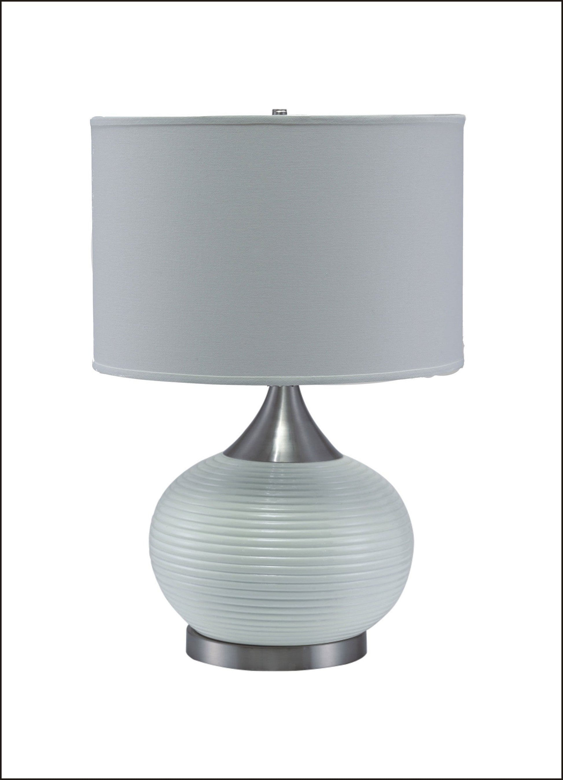 HomeRoots Minimalist Silver Table Lamp With White Drum Shade