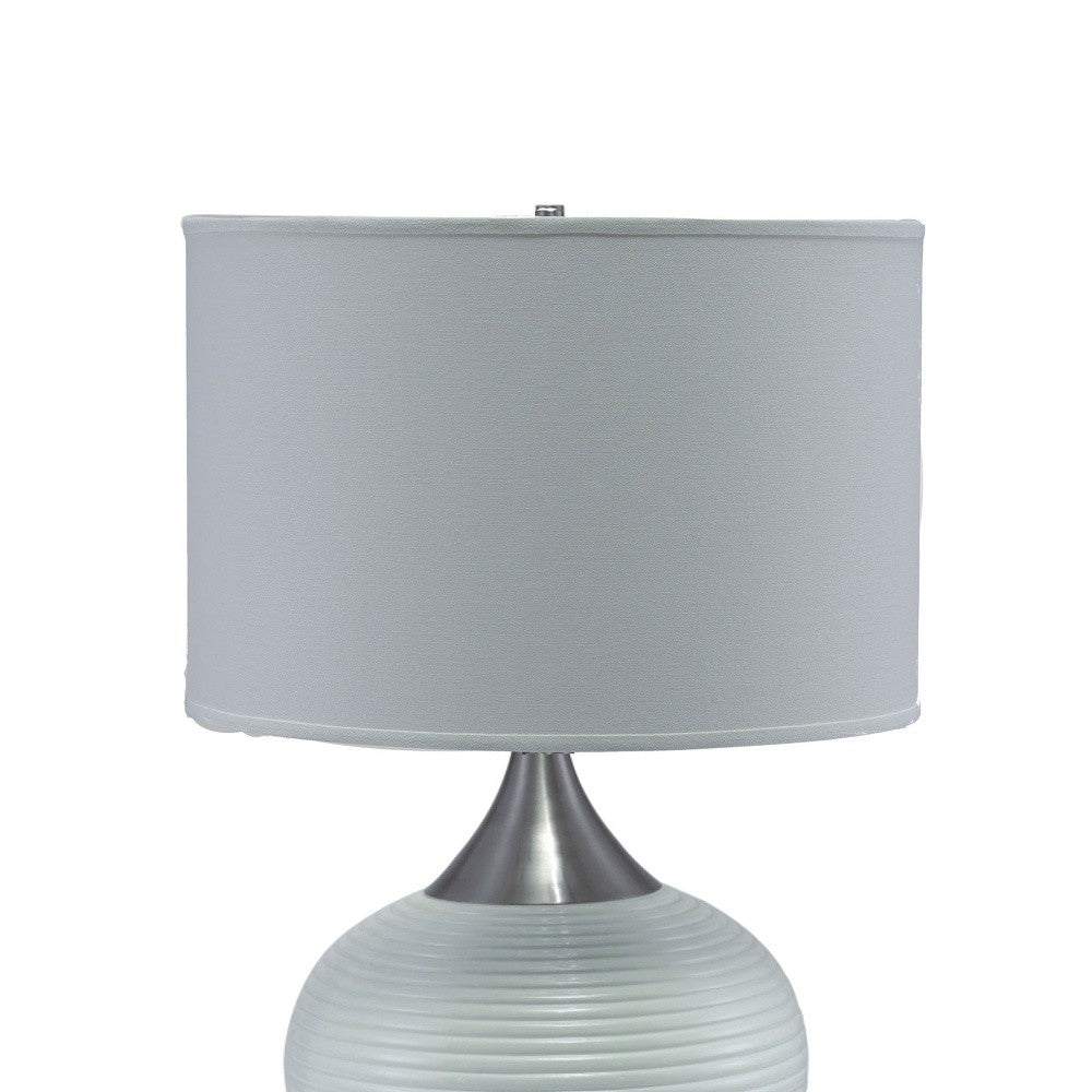 HomeRoots Minimalist Silver Table Lamp With White Drum Shade