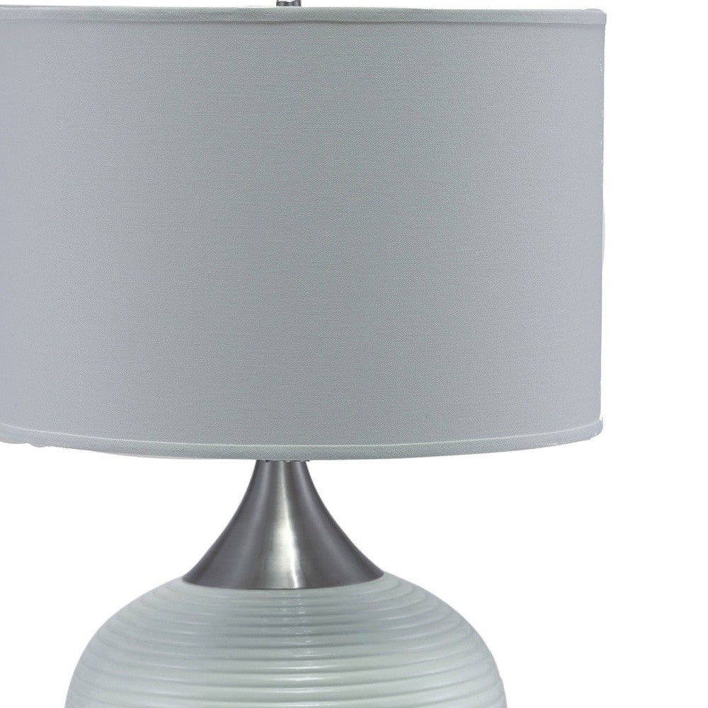 HomeRoots Minimalist Silver Table Lamp With White Drum Shade