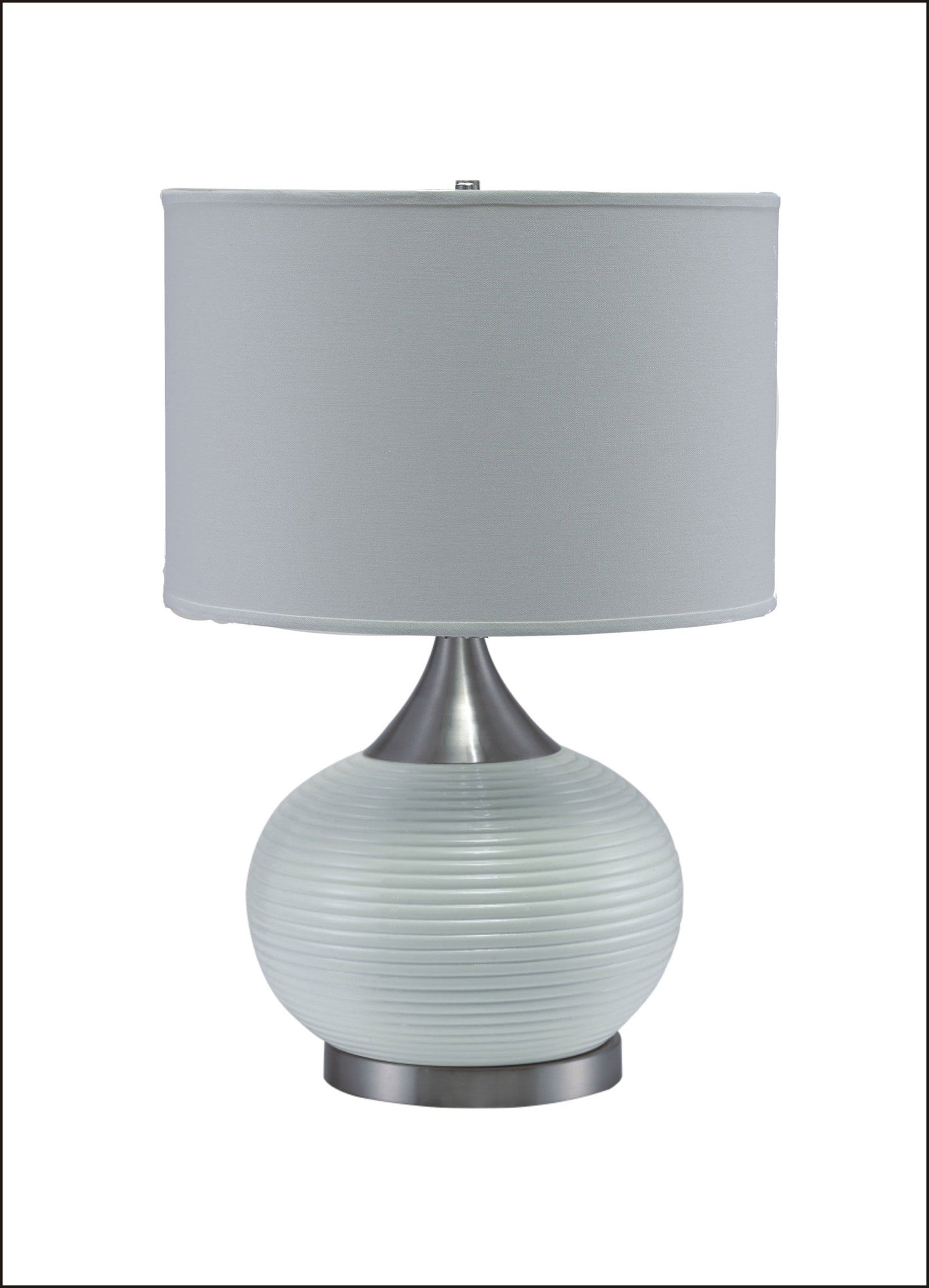 HomeRoots Minimalist Silver Table Lamp With White Drum Shade