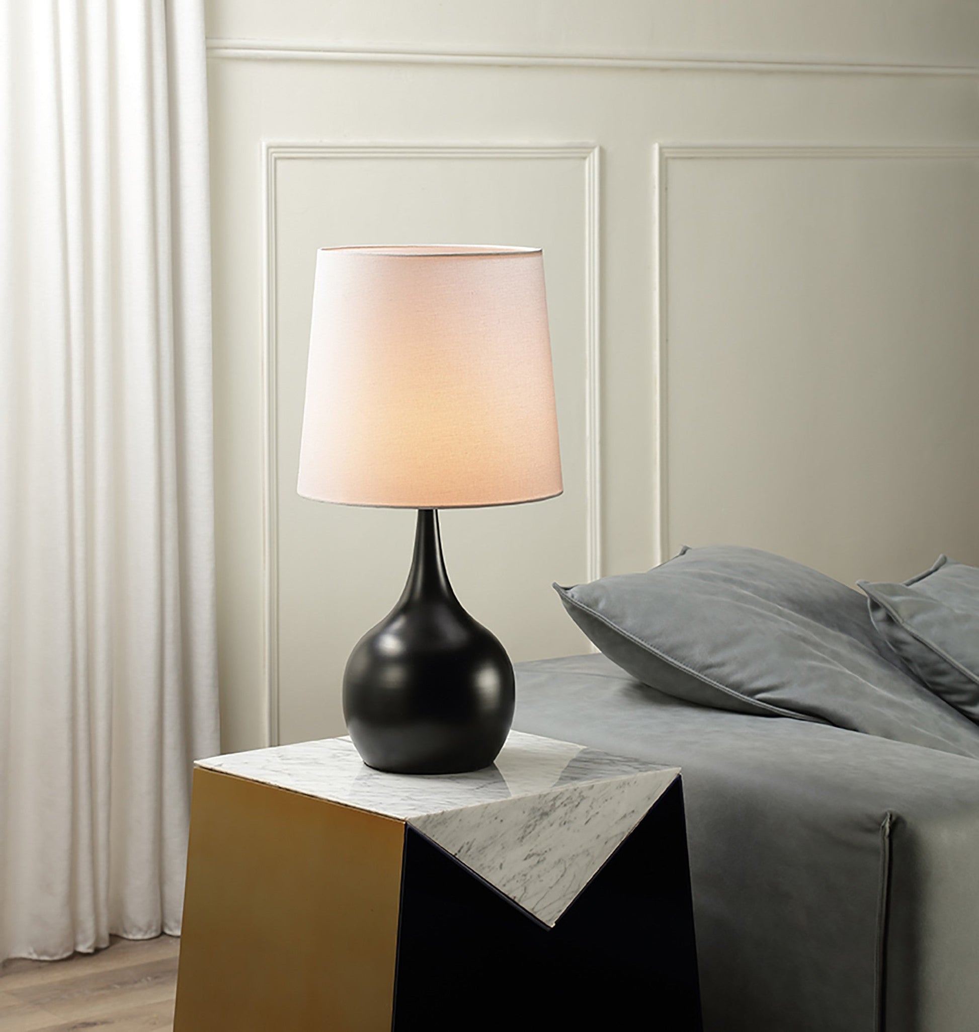 HomeRoots Minimalist Table Lamp With White Empire Shade and Black Finish