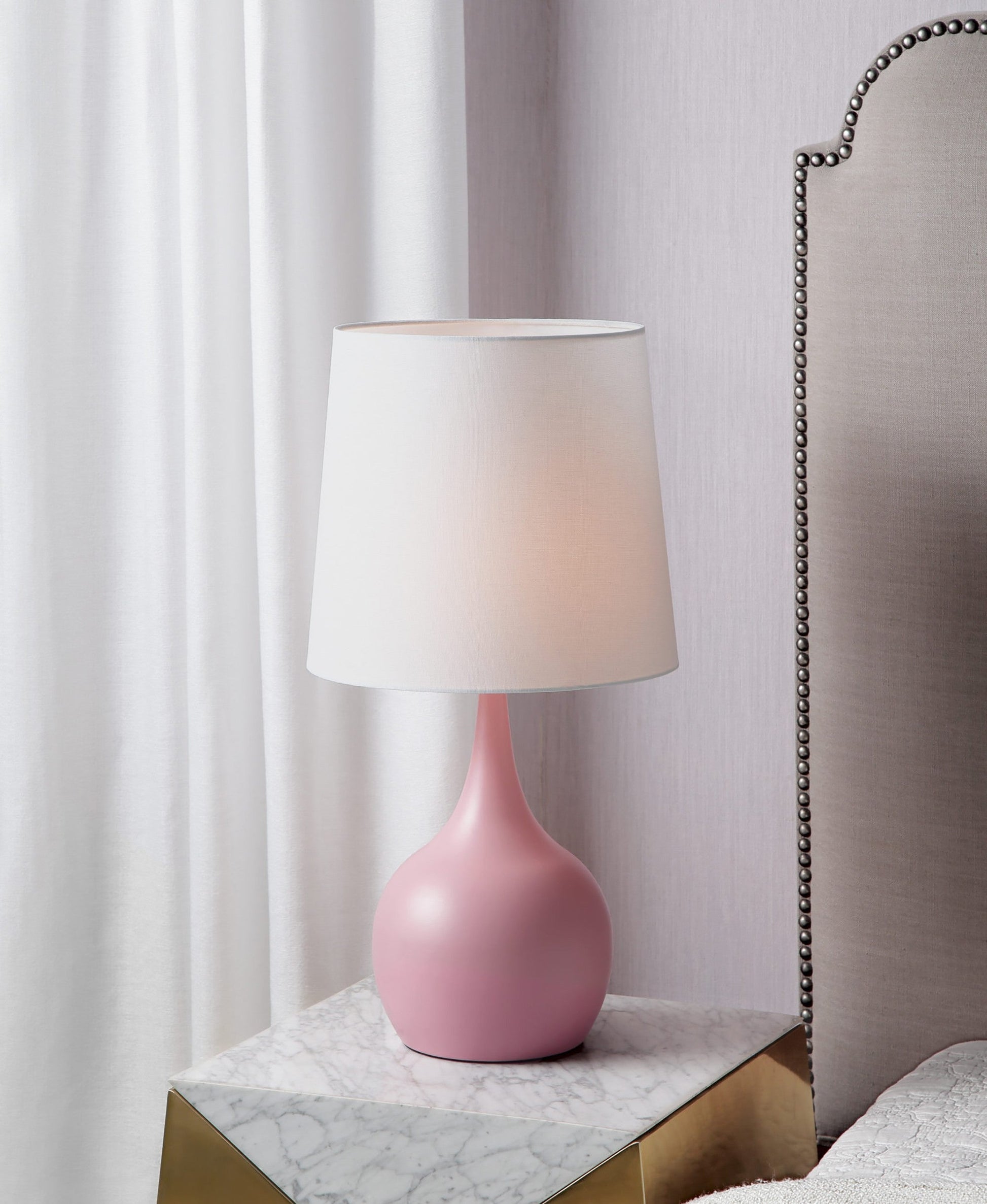 HomeRoots Minimalist Table Lamp With White Empire Shade and Light Pink Finish