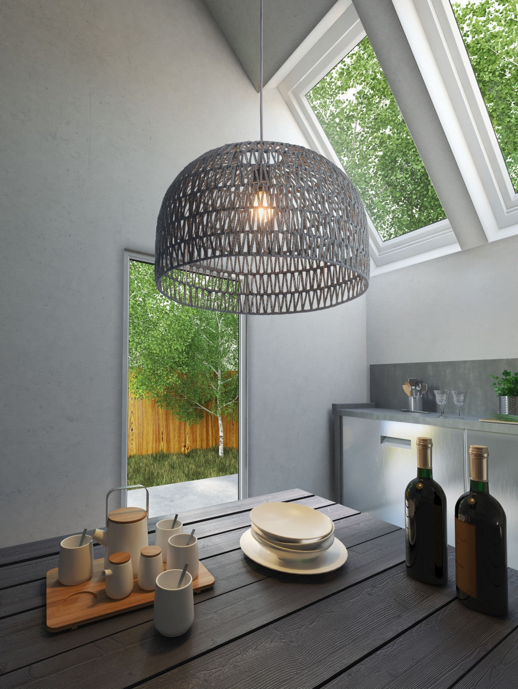 HomeRoots Misty Woven Ceiling Lamp in Gray Finish