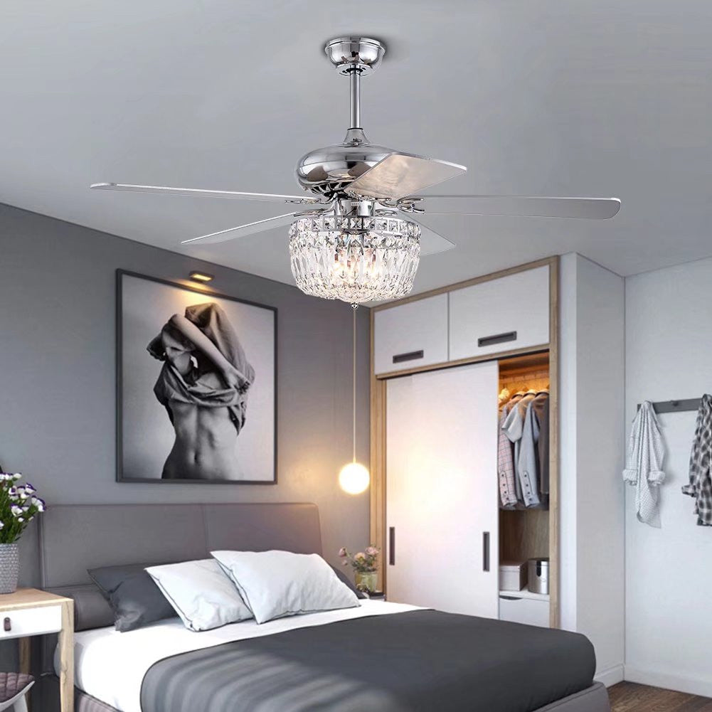 HomeRoots Mod Chandelier Ceiling Fan With Silver And Faux Crystal Finish