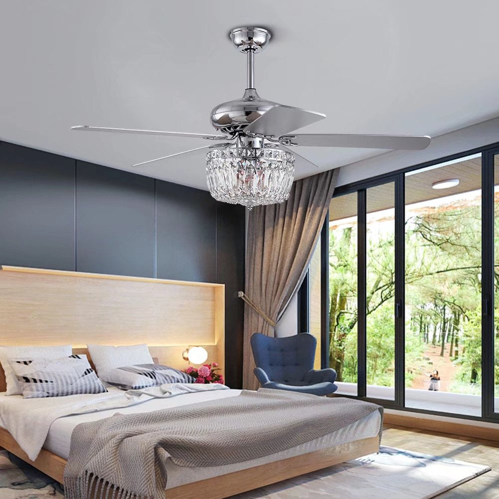 HomeRoots Mod Chandelier Ceiling Fan With Silver And Faux Crystal Finish