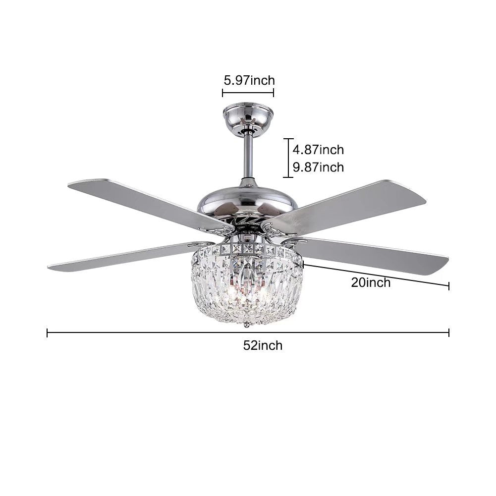 HomeRoots Mod Chandelier Ceiling Fan With Silver And Faux Crystal Finish