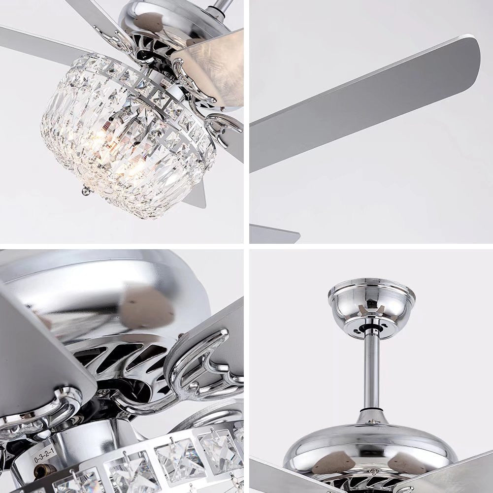 HomeRoots Mod Chandelier Ceiling Fan With Silver And Faux Crystal Finish