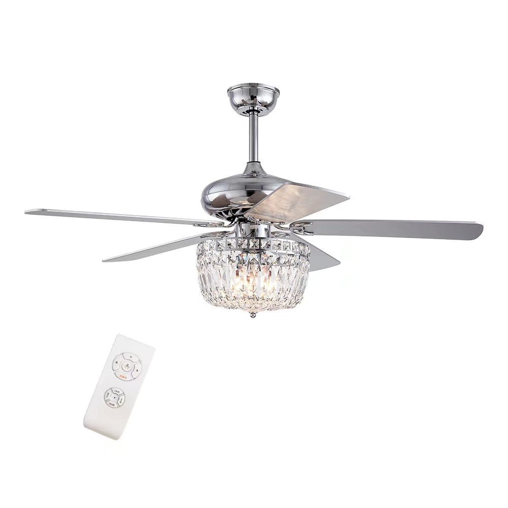 HomeRoots Mod Chandelier Ceiling Fan With Silver And Faux Crystal Finish