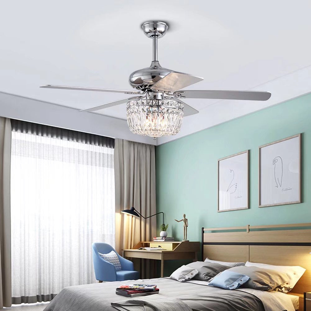 HomeRoots Mod Chandelier Ceiling Fan With Silver And Faux Crystal Finish