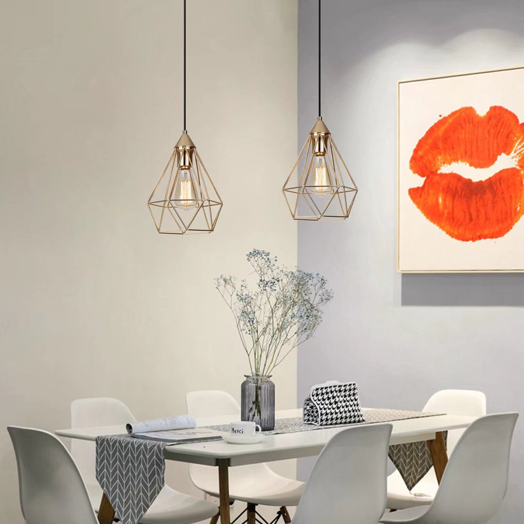 HomeRoots Mod Gold Geo Diamond Cage Pendant Light