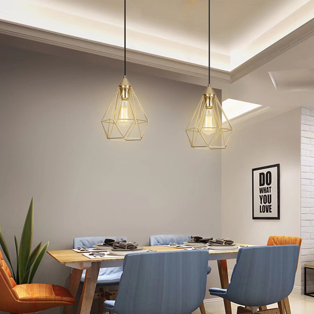 HomeRoots Mod Gold Geo Diamond Cage Pendant Light