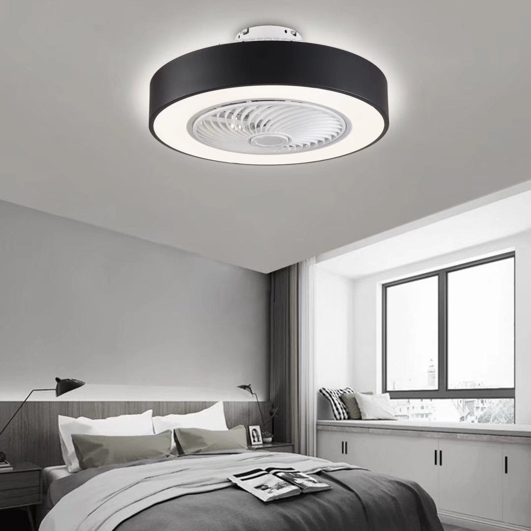 HomeRoots Mod Invisible Blade Ceiling Fan And Light With Black and White Finish