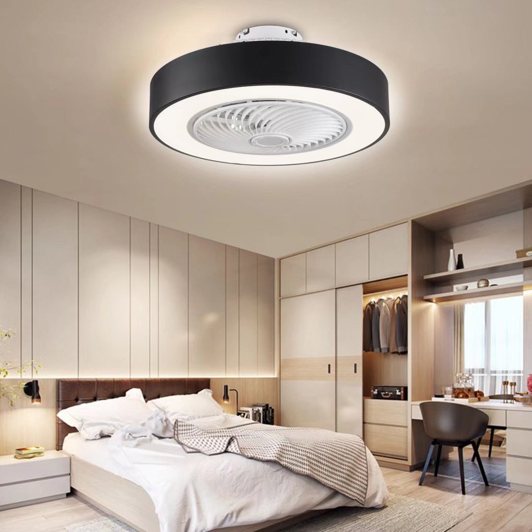 HomeRoots Mod Invisible Blade Ceiling Fan And Light With Black and White Finish