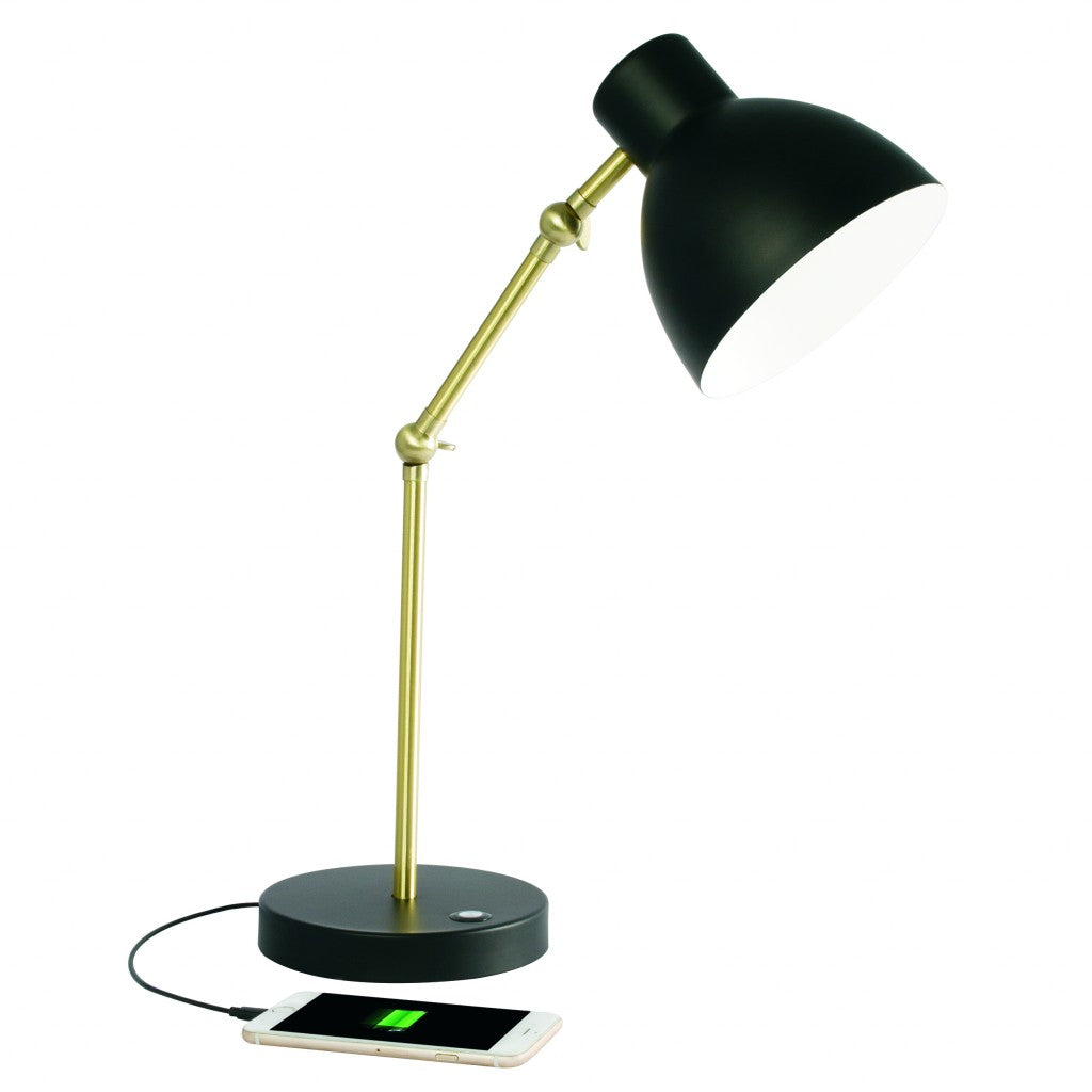HomeRoots Mod LED Adjustable Desk Lamp With Matte Black and Gold Finish