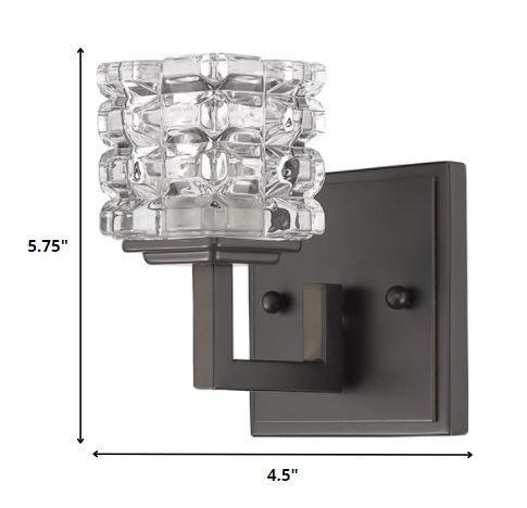HomeRoots Modern Burnished Dark Bronze Wall Sconce With Cubed Crystal Finish