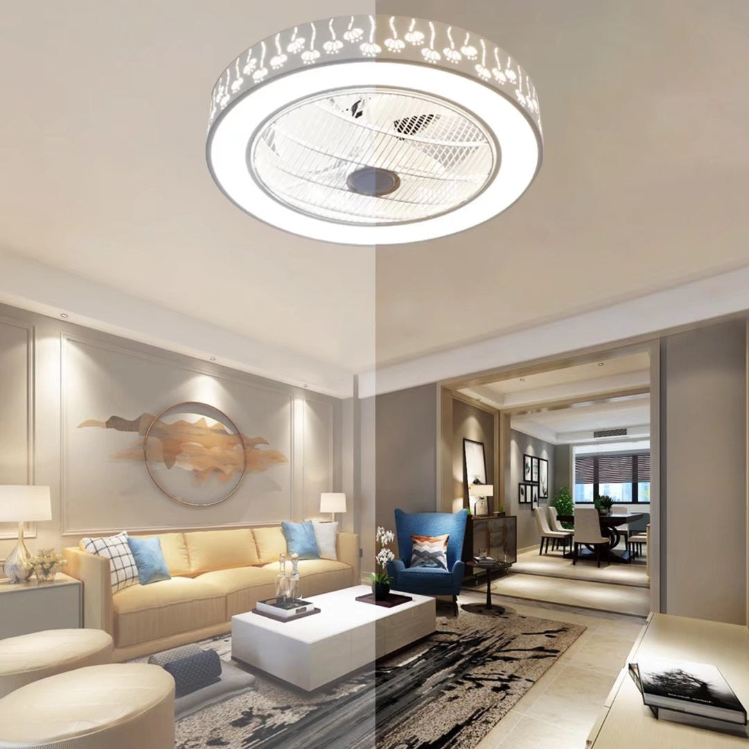 HomeRoots Modern Ceiling Fan and Light With Flower Details in White Finish