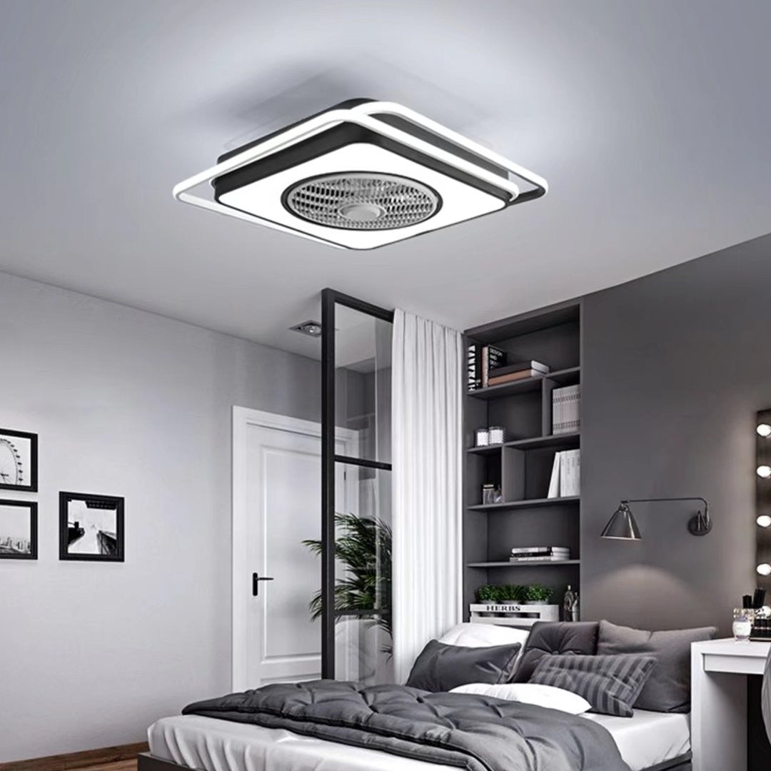 HomeRoots Modern Ceiling Lamp And Fan With White And Black Finish