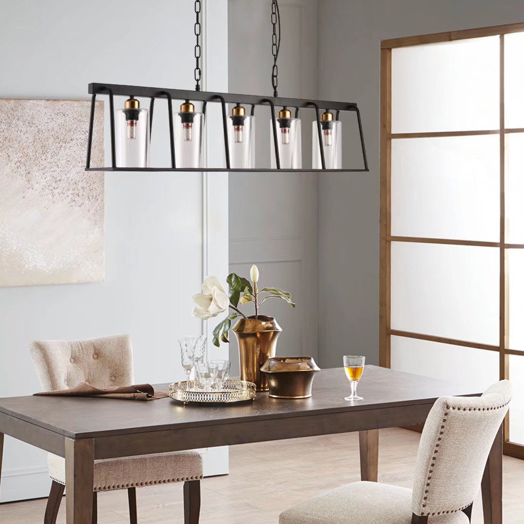 HomeRoots Modern Farmhouse Five Light Hanging Chandelier in Black Finish