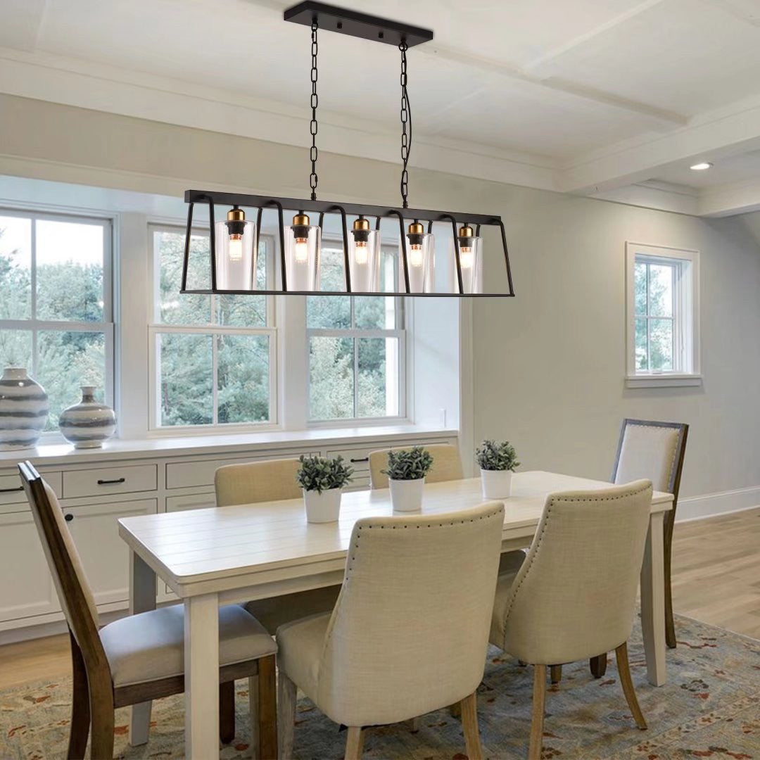 HomeRoots Modern Farmhouse Five Light Hanging Chandelier in Black Finish