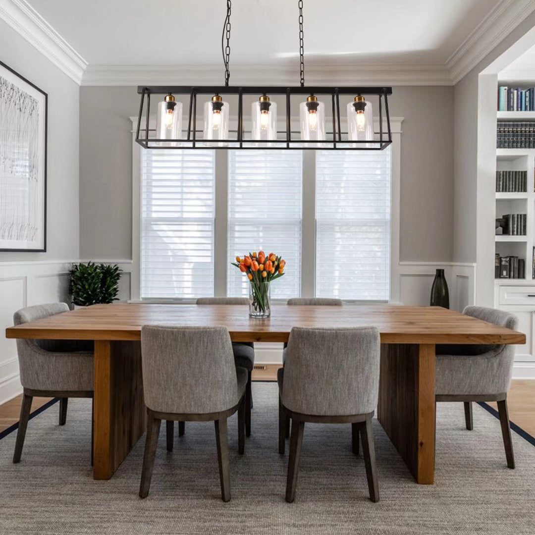 HomeRoots Modern Farmhouse Five Light Hanging Chandelier in Black Finish