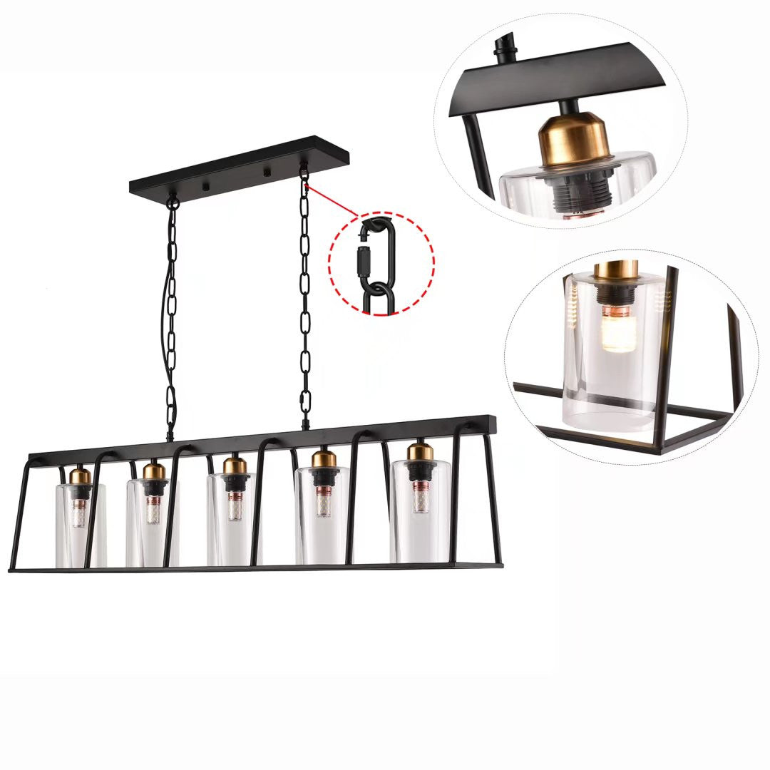 HomeRoots Modern Farmhouse Five Light Hanging Chandelier in Black Finish