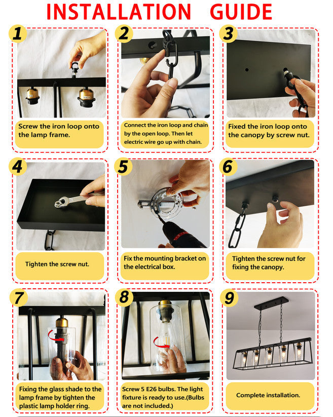 HomeRoots Modern Farmhouse Five Light Hanging Chandelier in Black Finish