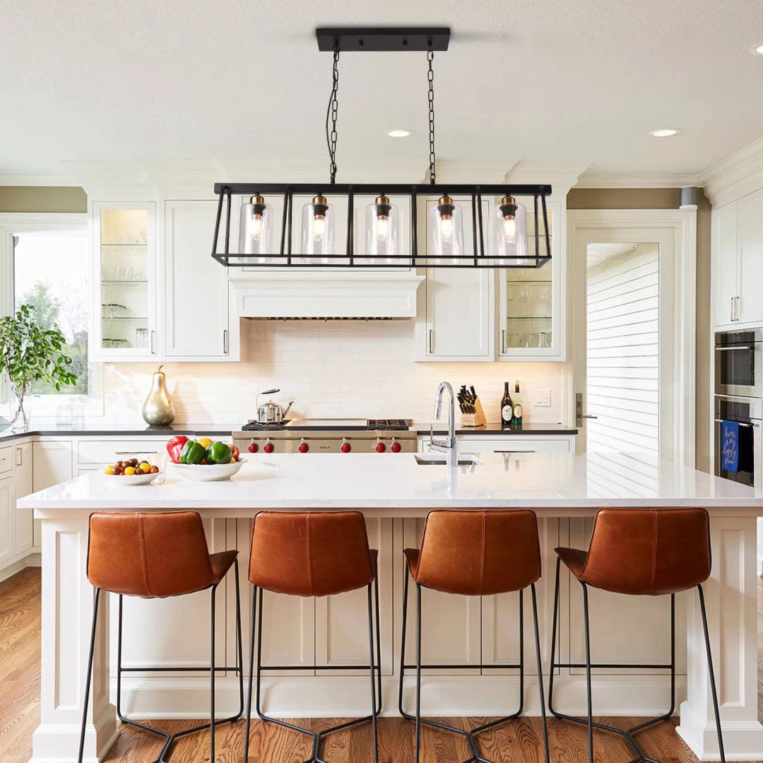 HomeRoots Modern Farmhouse Five Light Hanging Chandelier in Black Finish