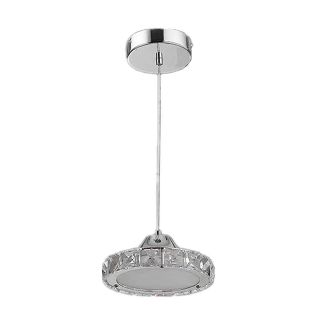 HomeRoots Modern Faux Crystal Compact Ring LED Pendant Lamp With Silver Finish