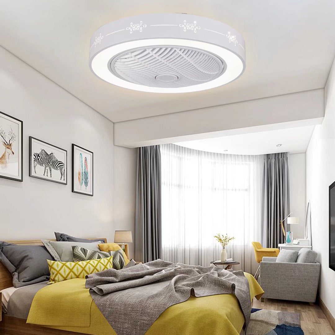 HomeRoots Modern Flush LED Ceiling Fan and Light in White Finish