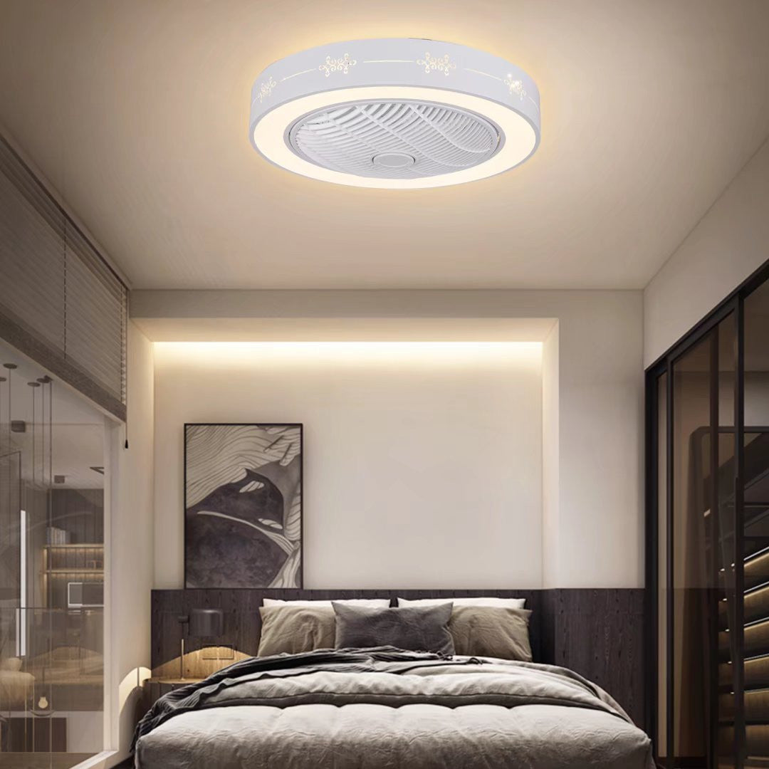 HomeRoots Modern Flush LED Ceiling Fan and Light in White Finish