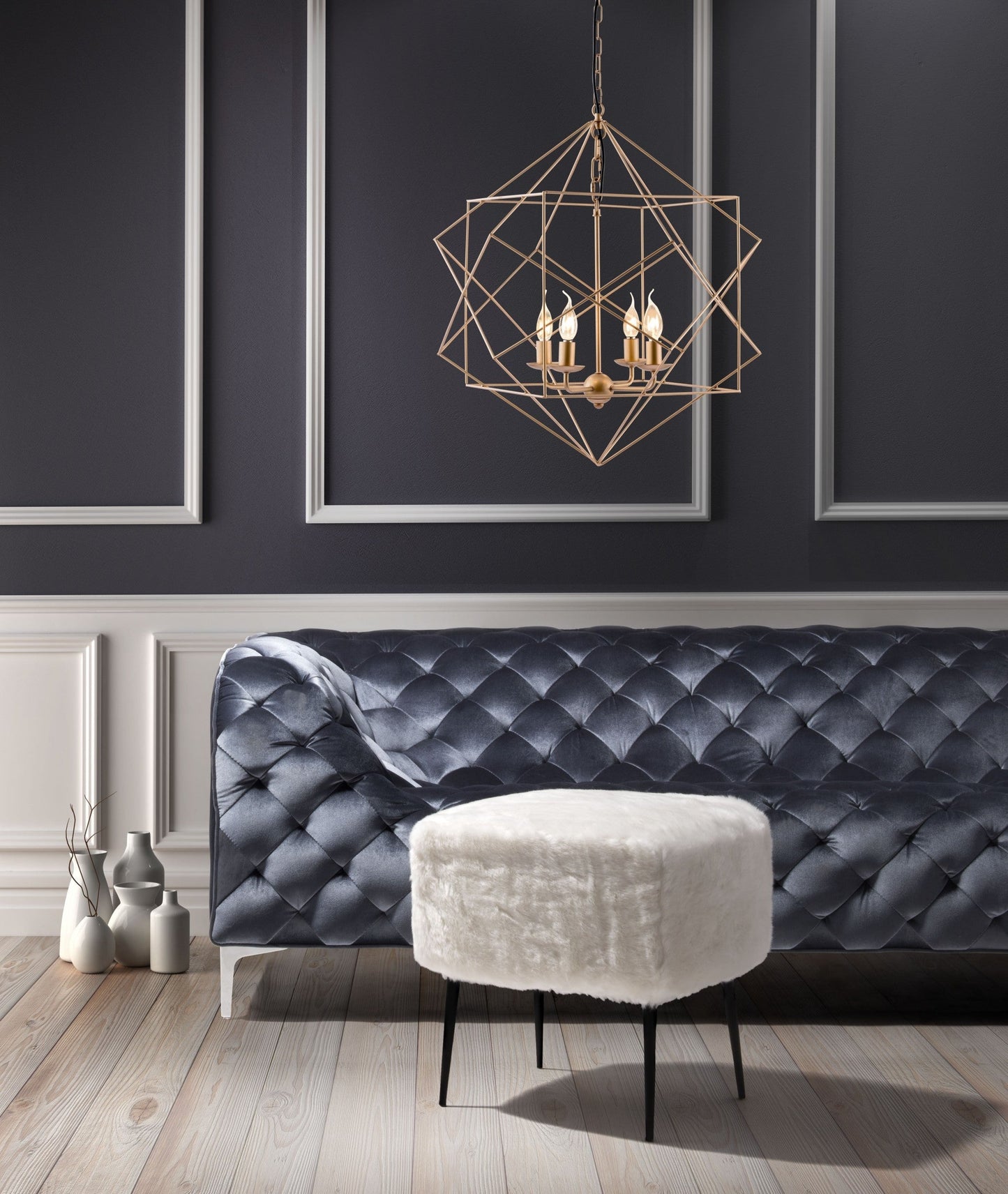 HomeRoots Modern Geo Chandelier in Gold Finish