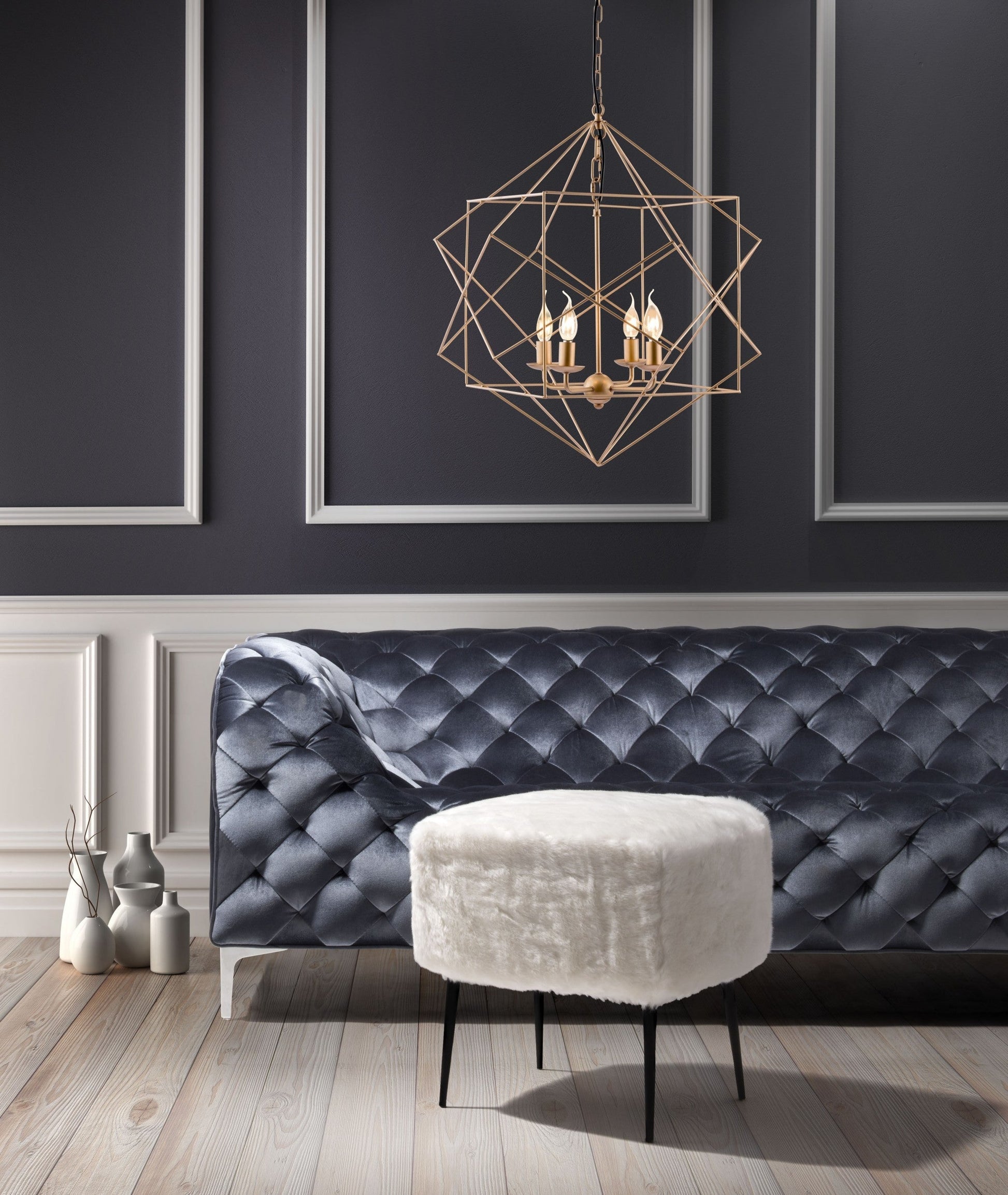 HomeRoots Modern Geo Chandelier in Gold Finish