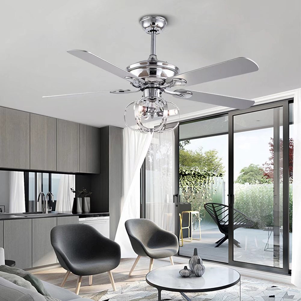 HomeRoots Modern Metal Chandelier Ceiling Fan in Silver Finish