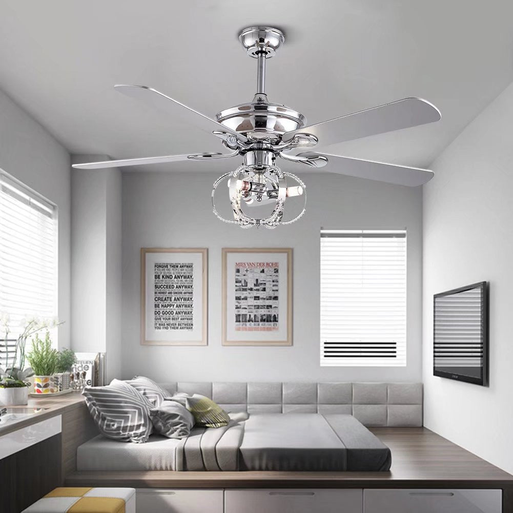 HomeRoots Modern Metal Chandelier Ceiling Fan in Silver Finish