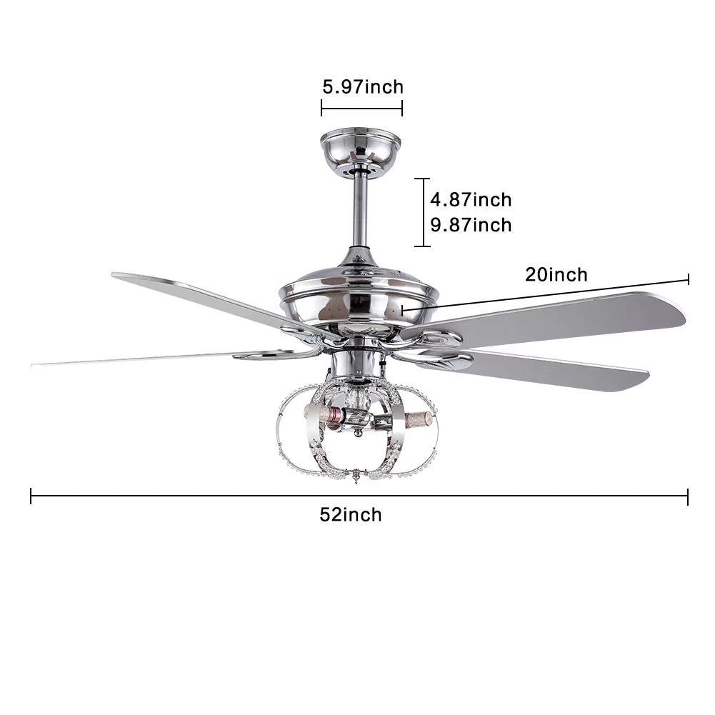 HomeRoots Modern Metal Chandelier Ceiling Fan in Silver Finish