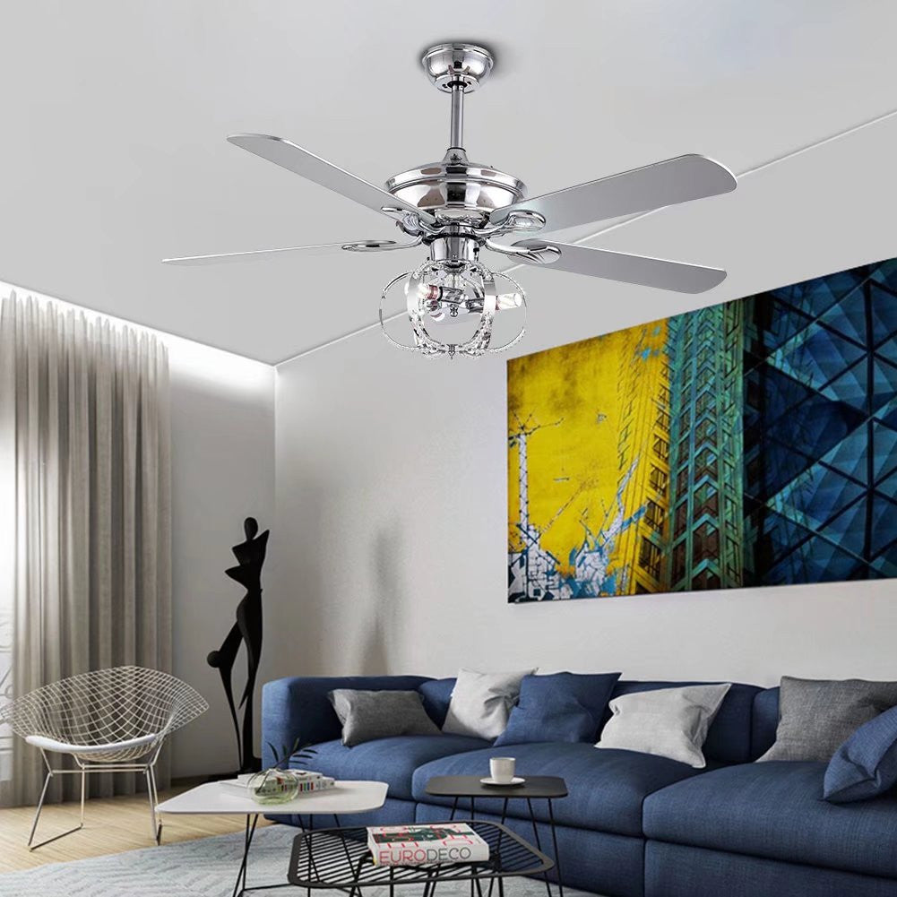 HomeRoots Modern Metal Chandelier Ceiling Fan in Silver Finish