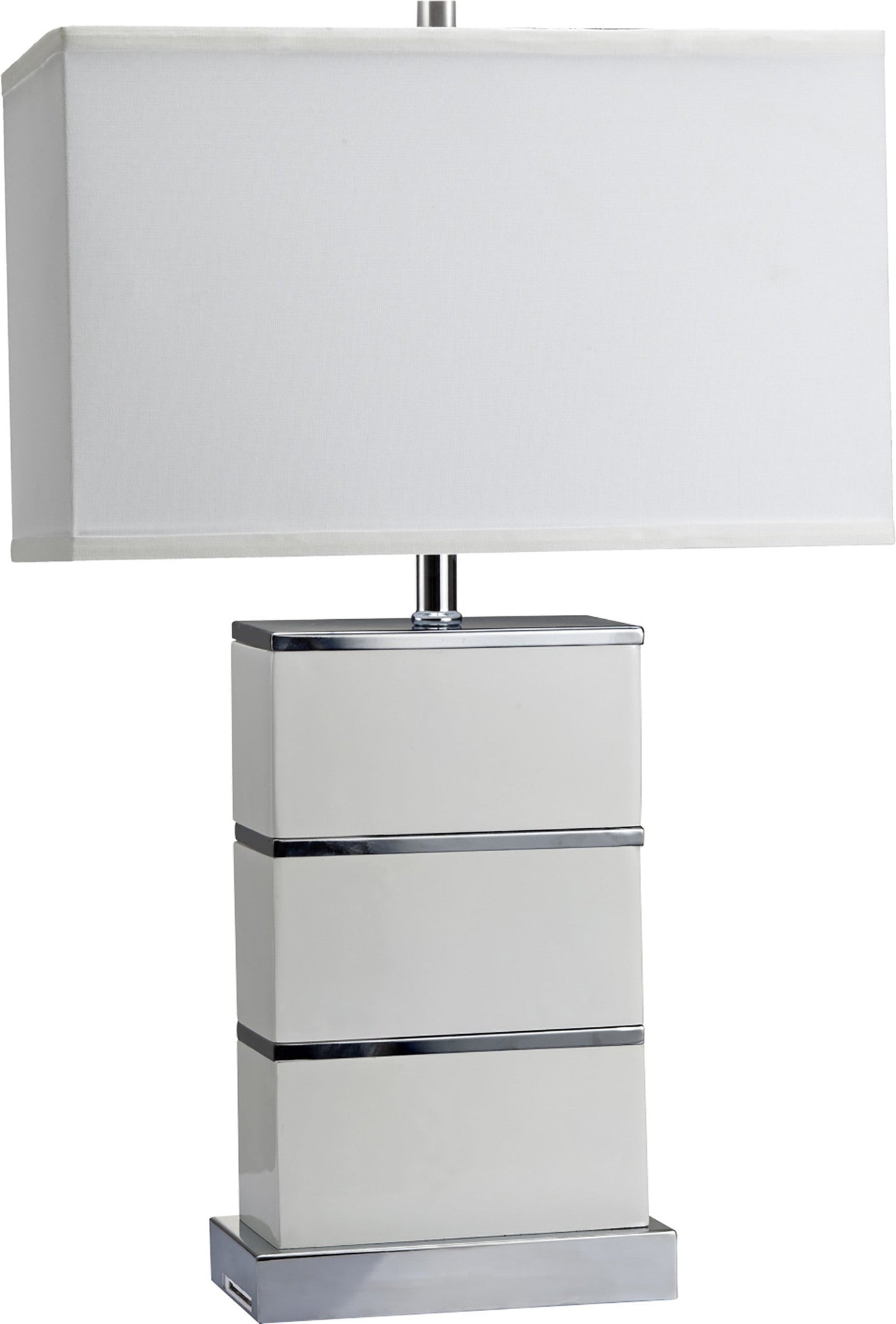 HomeRoots Modern Table Lamp With USB in White and Silver Finish