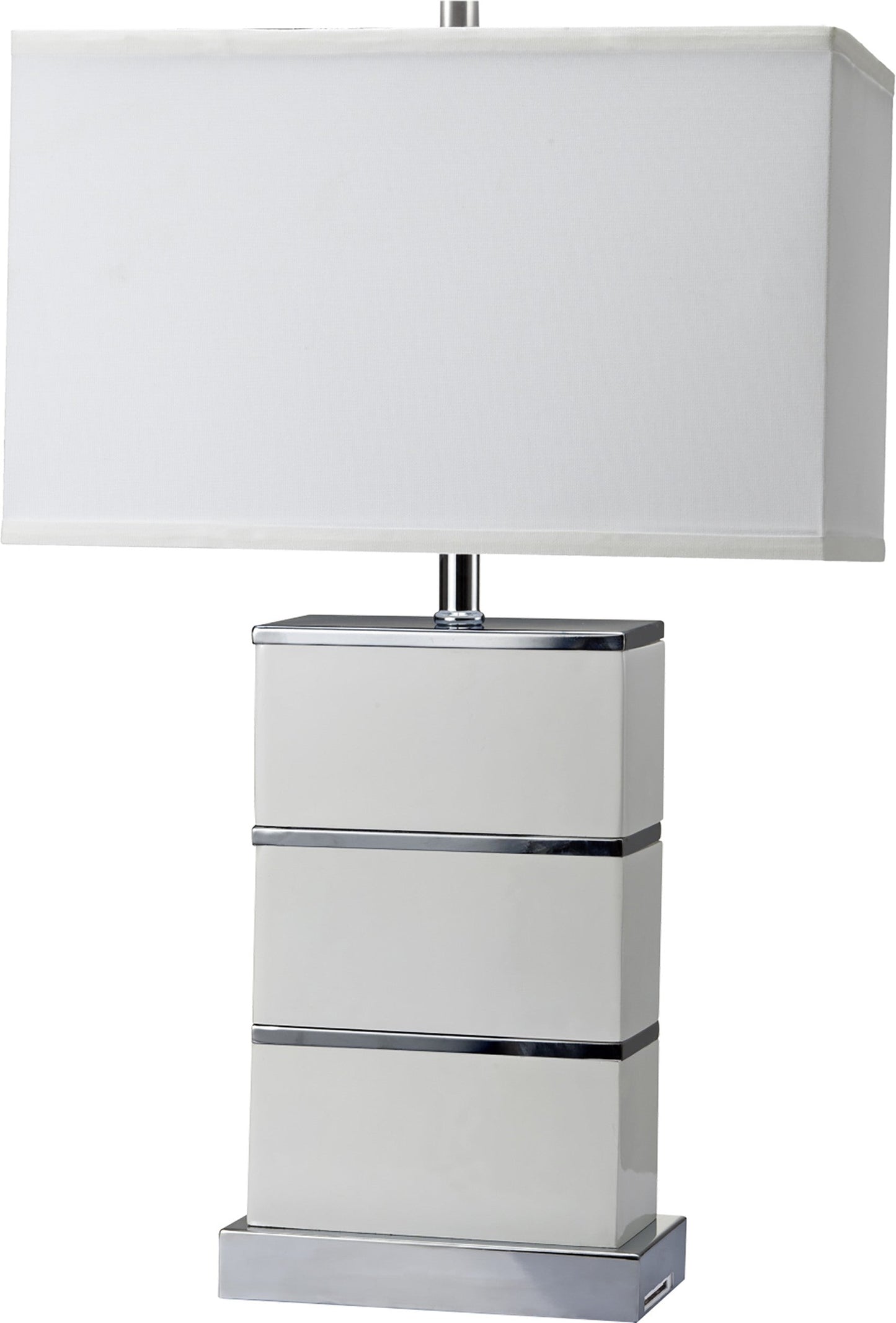 HomeRoots Modern Table Lamp With USB in White and Silver Finish