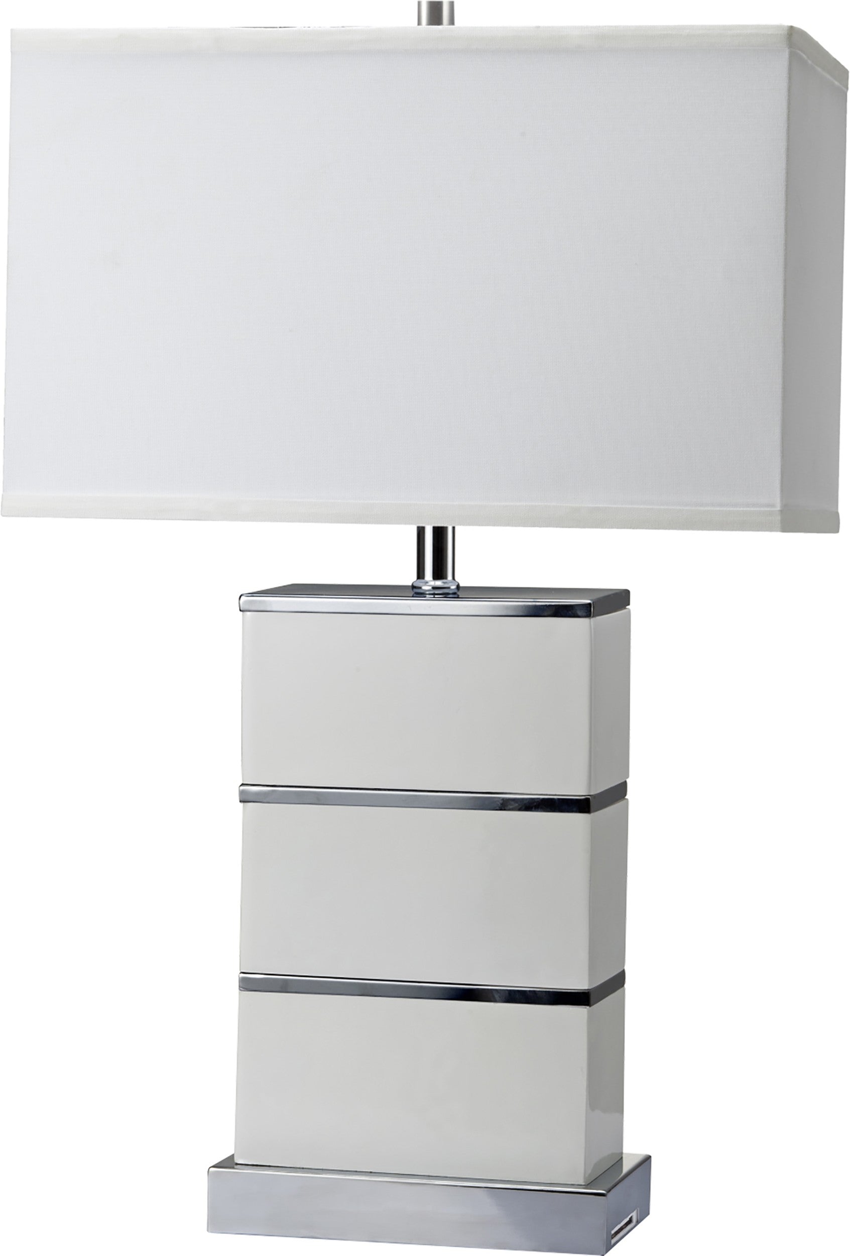 HomeRoots Modern Table Lamp With USB in White and Silver Finish