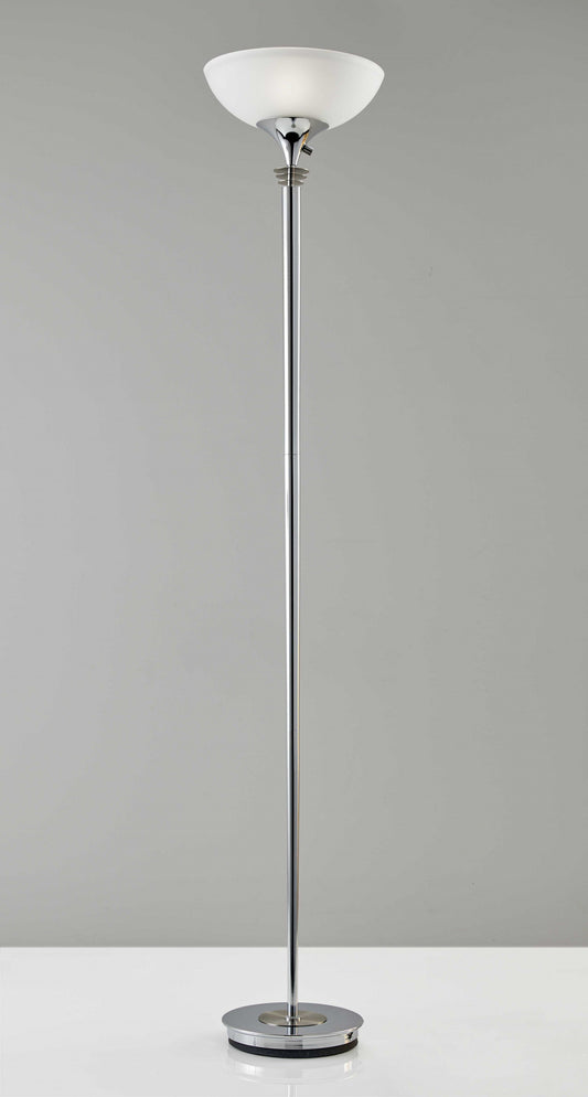 HomeRoots Modern Torchiere Floor Lamp With Thick Pole in Chrome Finish