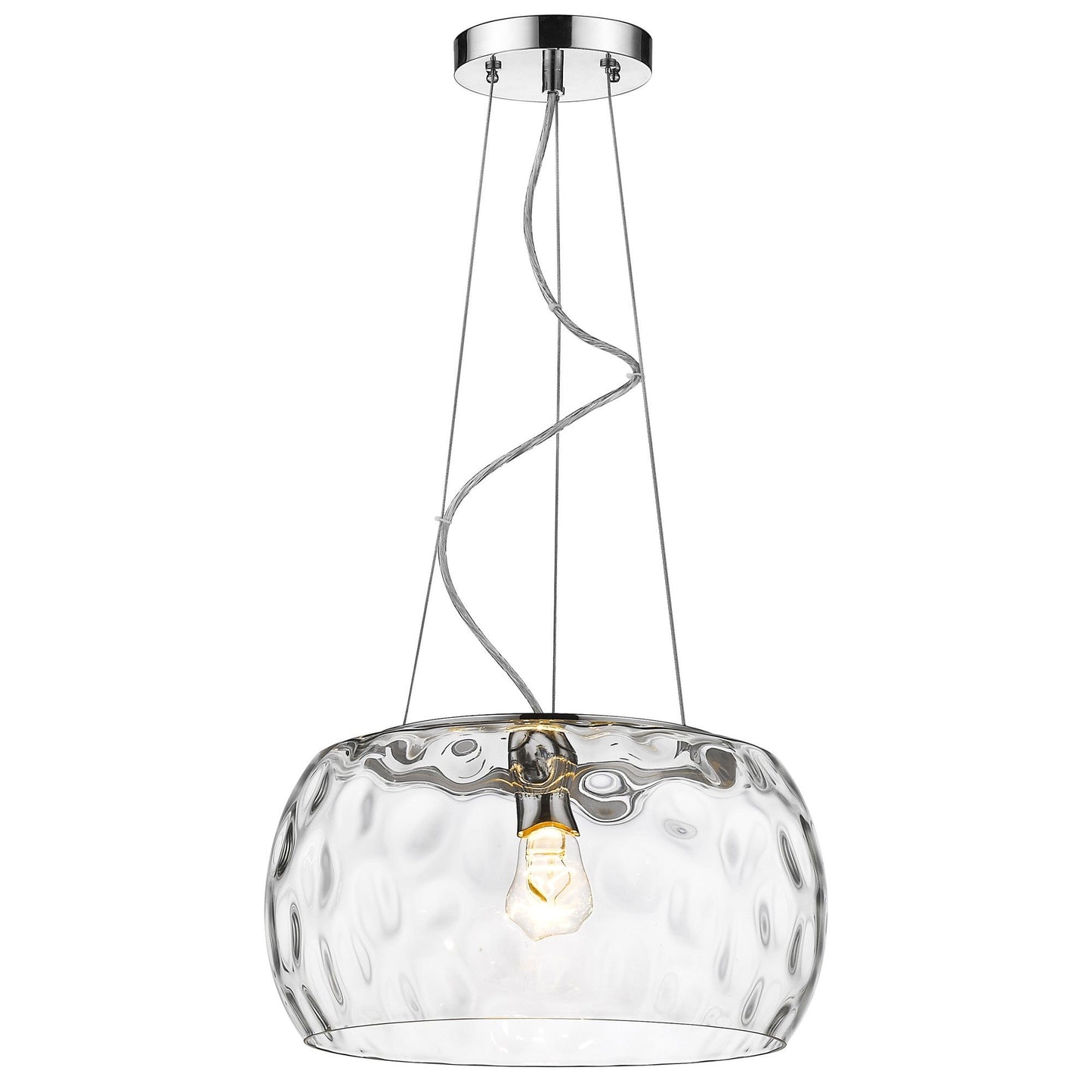 HomeRoots Mystere 1-Light Pendant With Dimpled Glass Shade and Polished Chrome Finish