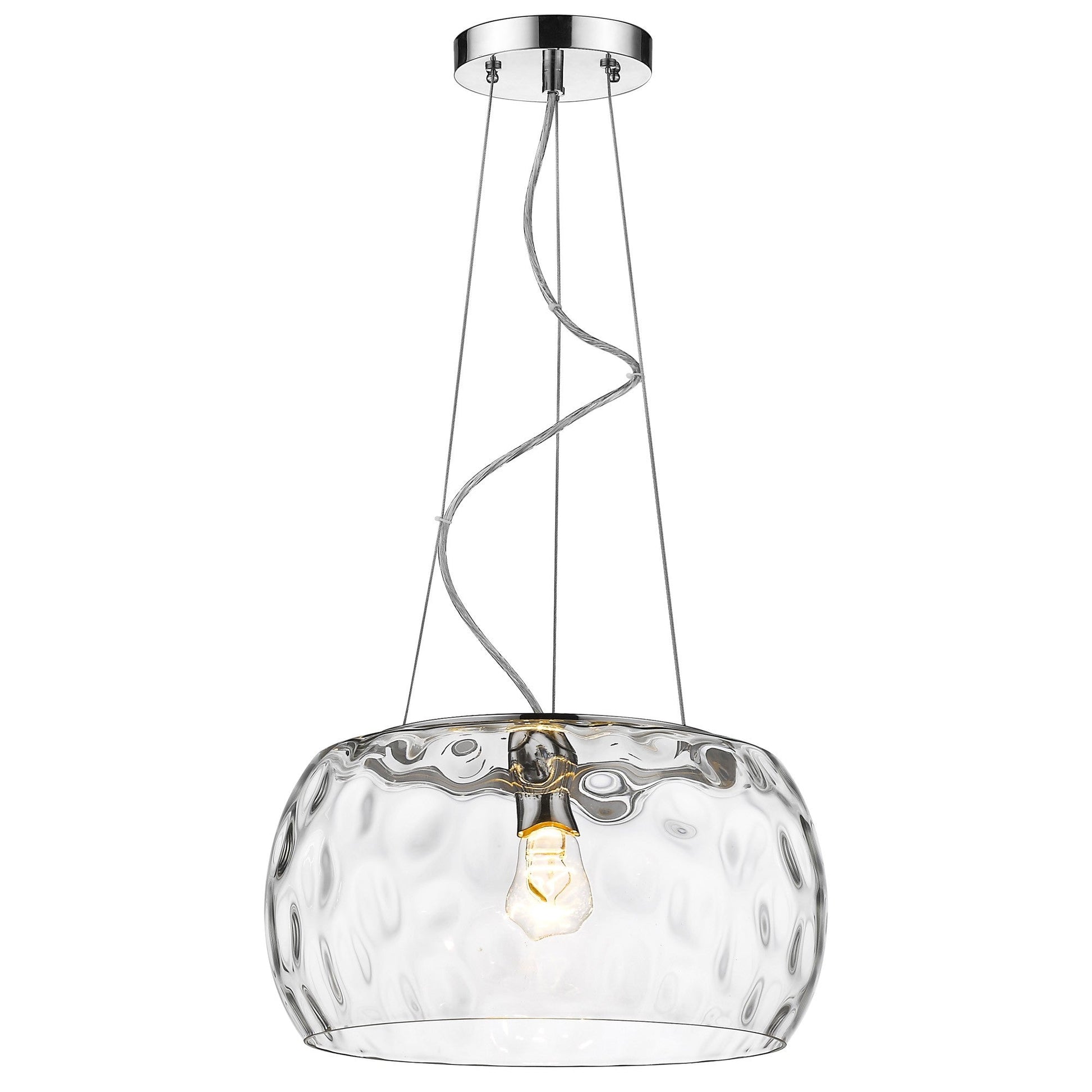 HomeRoots Mystere 1-Light Pendant With Dimpled Glass Shade and Polished Chrome Finish