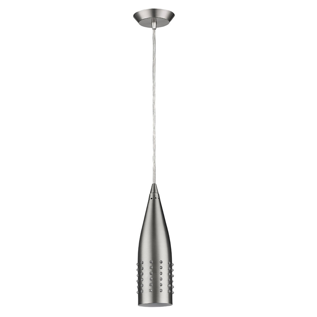 HomeRoots Narrow Hanging Light With Glass Studs and Silver Finish