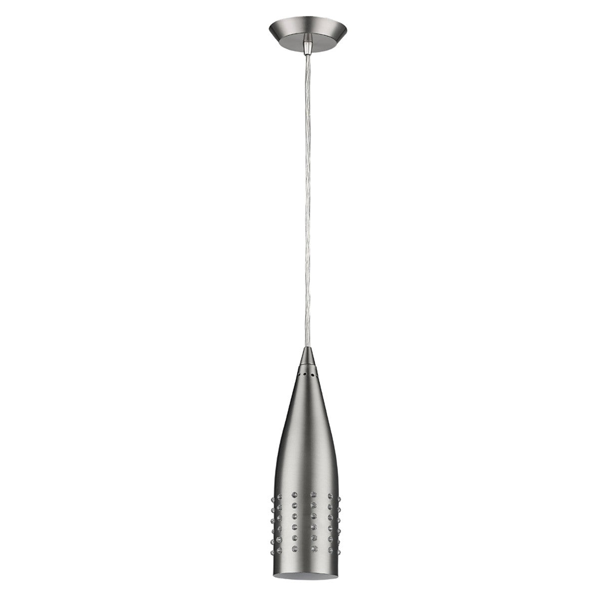 HomeRoots Narrow Hanging Light With Glass Studs and Silver Finish