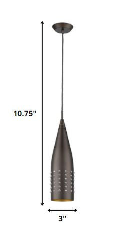 HomeRoots Narrow Hanging Light With Glass Studs in Bronze Finish