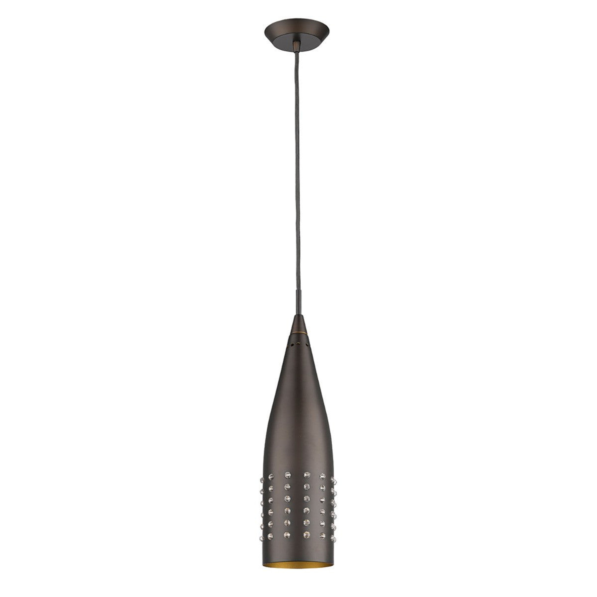 HomeRoots Narrow Hanging Light With Glass Studs in Bronze Finish