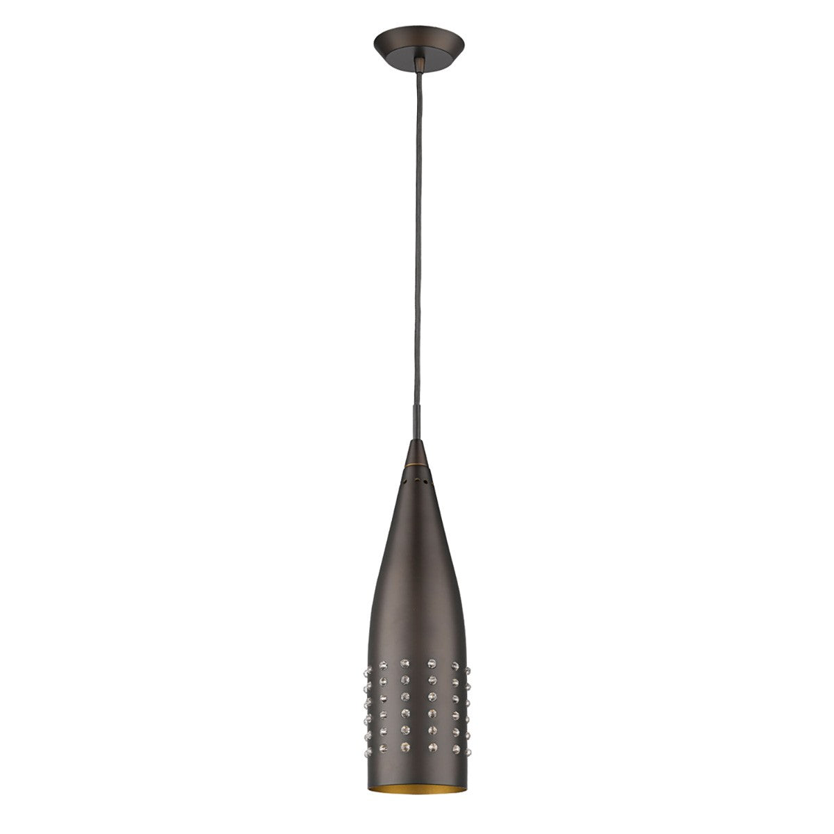 HomeRoots Narrow Hanging Light With Glass Studs in Bronze Finish
