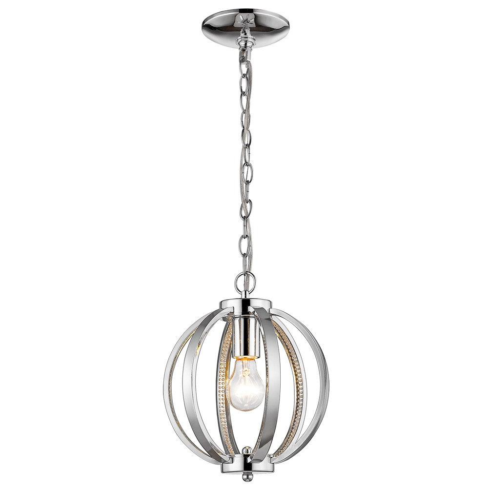 HomeRoots Nevaeh 1-Light Globe Pendant in Chrome Finish With Crystal Accents